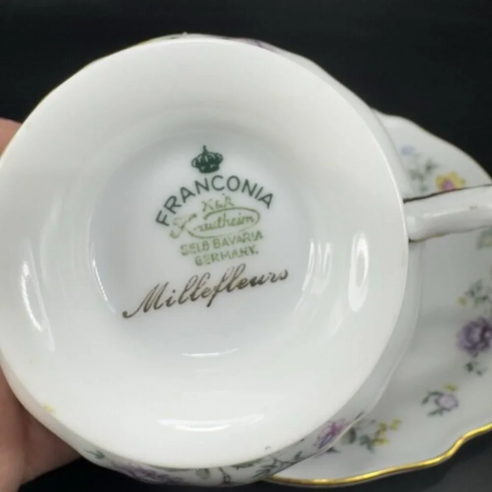 Franconia K&A Krautheim Selb Bavaria Germany Millefleurs Porcelain Teacup Saucer